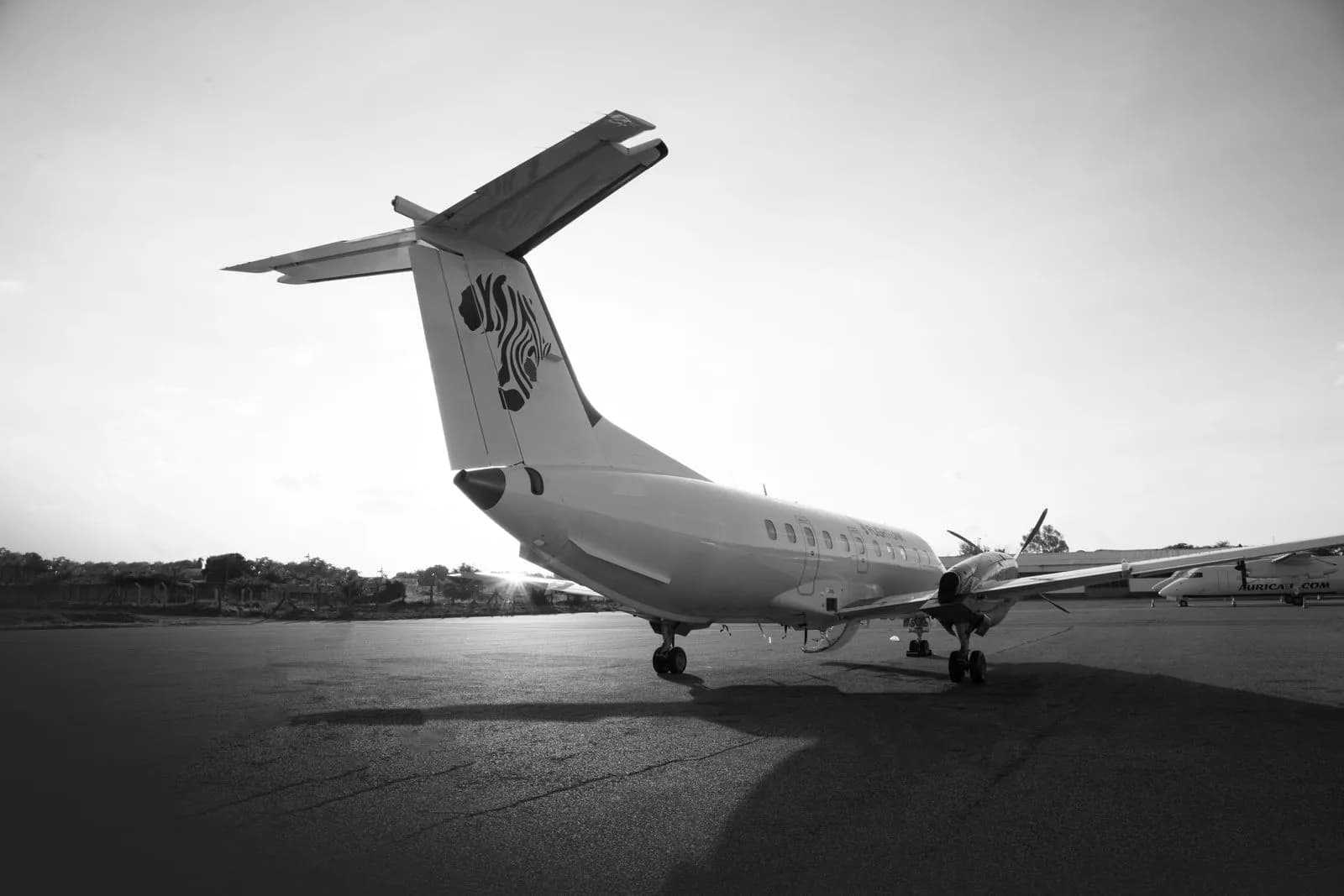 Commercial airplane parked on the airport tarmac during a sunny day for travel and aviation concepts
